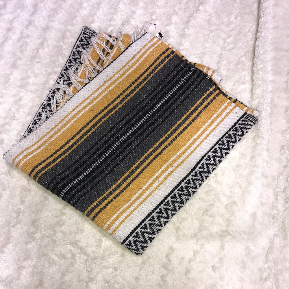 Black yellow gray and white Mexican orange blanket vintage